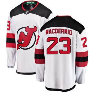 New Jersey Devils Kurtis MacDermid Official White Fanatics Branded Breakaway Youth Away NHL Hockey Jersey