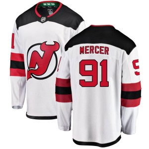 New Jersey Devils Dawson Mercer Official White Fanatics Branded Breakaway Youth Away NHL Hockey Jersey