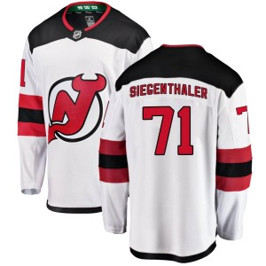 New Jersey Devils Jonas Siegenthaler Official White Fanatics Branded Breakaway Youth Away NHL Hockey Jersey