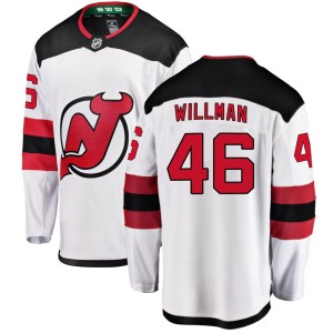 New Jersey Devils Max Willman Official White Fanatics Branded Breakaway Youth Away NHL Hockey Jersey