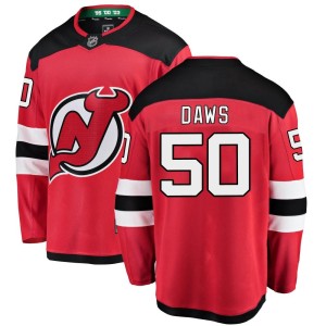 New Jersey Devils Nico Daws Official Red Fanatics Branded Breakaway Youth Home NHL Hockey Jersey