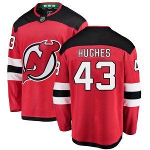 New Jersey Devils Luke Hughes Official Red Fanatics Branded Breakaway Youth Home NHL Hockey Jersey