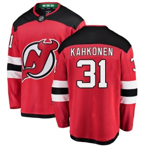 New Jersey Devils Kaapo Kahkonen Official Red Fanatics Branded Breakaway Youth Home NHL Hockey Jersey