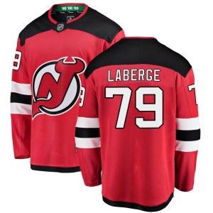 New Jersey Devils Samuel Laberge Official Red Fanatics Branded Breakaway Youth Home NHL Hockey Jersey