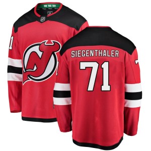 New Jersey Devils Jonas Siegenthaler Official Red Fanatics Branded Breakaway Youth Home NHL Hockey Jersey