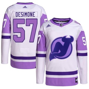 New Jersey Devils Nick DeSimone Official White/Purple Adidas Authentic Youth Hockey Fights Cancer Primegreen NHL Hockey Jersey