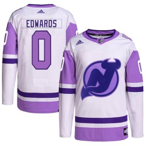 New Jersey Devils Ethan Edwards Official White/Purple Adidas Authentic Youth Hockey Fights Cancer Primegreen NHL Hockey Jersey