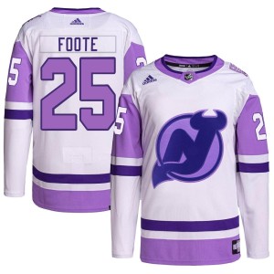 New Jersey Devils Nolan Foote Official White/Purple Adidas Authentic Youth Hockey Fights Cancer Primegreen NHL Hockey Jersey