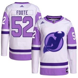 New Jersey Devils Cal Foote Official White/Purple Adidas Authentic Youth Hockey Fights Cancer Primegreen NHL Hockey Jersey