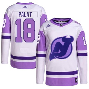 New Jersey Devils Ondrej Palat Official White/Purple Adidas Authentic Youth Hockey Fights Cancer Primegreen NHL Hockey Jersey