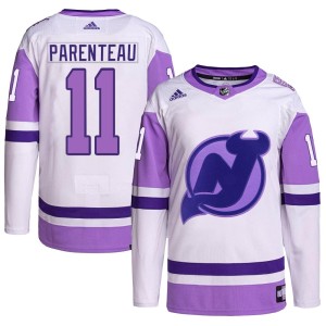 New Jersey Devils P. A. Parenteau Official White/Purple Adidas Authentic Youth Hockey Fights Cancer Primegreen NHL Hockey Jersey