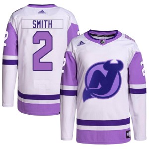 New Jersey Devils Brendan Smith Official White/Purple Adidas Authentic Youth Hockey Fights Cancer Primegreen NHL Hockey Jersey