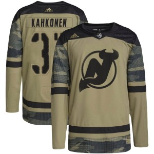 New Jersey Devils Kaapo Kahkonen Official Camo Adidas Authentic Youth Military Appreciation Practice NHL Hockey Jersey