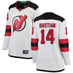 New Jersey Devils Nathan Bastian Official White Fanatics Branded Breakaway Women's Away NHL Hockey Jersey