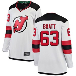 New Jersey Devils Jesper Bratt Official White Fanatics Branded Breakaway Women's Away NHL Hockey Jersey