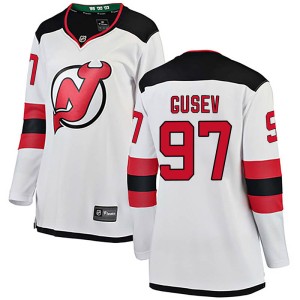 New Jersey Devils Nikita Gusev Official White Fanatics Branded Breakaway Women's Away NHL Hockey Jersey