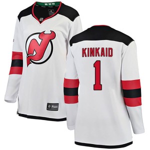 New Jersey Devils Keith Kinkaid Official White Fanatics Branded Breakaway Women's Away NHL Hockey Jersey