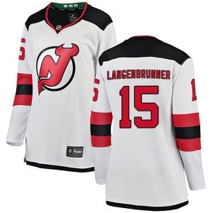 New Jersey Devils Jamie Langenbrunner Official White Fanatics Branded Breakaway Women's Away NHL Hockey Jersey