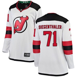 New Jersey Devils Jonas Siegenthaler Official White Fanatics Branded Breakaway Women's Away NHL Hockey Jersey