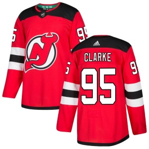 New Jersey Devils Graeme Clarke Official Red Adidas Authentic Youth Home NHL Hockey Jersey