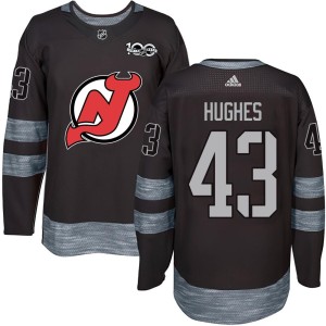 New Jersey Devils Luke Hughes Official Black Authentic Youth 1917-2017 100th Anniversary NHL Hockey Jersey