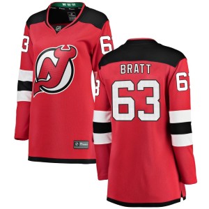 New Jersey Devils Jesper Bratt Official Red Fanatics Branded Breakaway Women's Home NHL Hockey Jersey