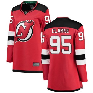 New Jersey Devils Graeme Clarke Official Red Fanatics Branded Breakaway Women's Home NHL Hockey Jersey