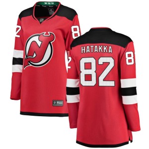 New Jersey Devils Santeri Hatakka Official Red Fanatics Branded Breakaway Women's Home NHL Hockey Jersey