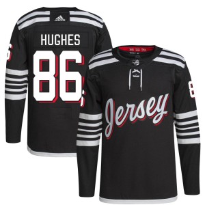 New Jersey Devils Jack Hughes Official Black Adidas Authentic Youth 2021/22 Alternate Primegreen Pro Player NHL Hockey Jersey