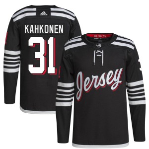 New Jersey Devils Kaapo Kahkonen Official Black Adidas Authentic Youth 2021/22 Alternate Primegreen Pro Player NHL Hockey Jersey