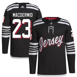 New Jersey Devils Kurtis MacDermid Official Black Adidas Authentic Youth 2021/22 Alternate Primegreen Pro Player NHL Hockey Jersey