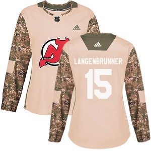 New Jersey Devils Jamie Langenbrunner Official Camo Adidas Authentic Women's Veterans Day Practice NHL Hockey Jersey