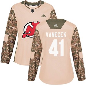 New Jersey Devils Vitek Vanecek Official Camo Adidas Authentic Women's Veterans Day Practice NHL Hockey Jersey