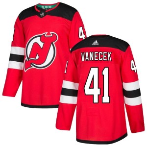 New Jersey Devils Vitek Vanecek Official Red Adidas Authentic Adult Home NHL Hockey Jersey