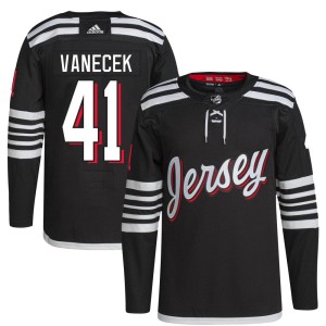 New Jersey Devils Vitek Vanecek Official Black Adidas Authentic Adult 2021/22 Alternate Primegreen Pro Player NHL Hockey Jersey
