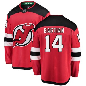 New Jersey Devils Nathan Bastian Official Red Fanatics Branded Breakaway Adult Home NHL Hockey Jersey