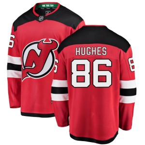 New Jersey Devils Jack Hughes Official Red Fanatics Branded Breakaway Adult Home NHL Hockey Jersey