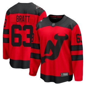 New Jersey Devils Jesper Bratt Official Red Fanatics Branded Breakaway Adult 2024 Stadium Series NHL Hockey Jersey