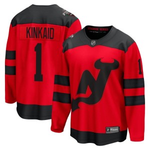 New Jersey Devils Keith Kinkaid Official Red Fanatics Branded Breakaway Adult 2024 Stadium Series NHL Hockey Jersey