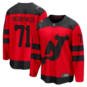New Jersey Devils Jonas Siegenthaler Official Red Fanatics Branded Breakaway Adult 2024 Stadium Series NHL Hockey Jersey