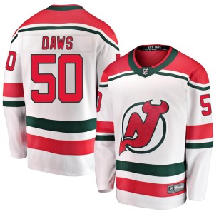 New Jersey Devils Nico Daws Official White Fanatics Branded Breakaway Youth Alternate NHL Hockey Jersey