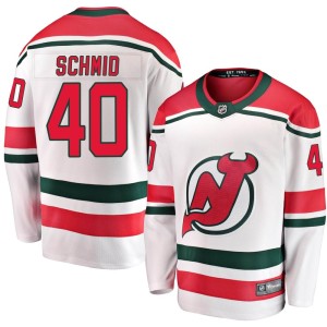 New Jersey Devils Akira Schmid Official White Fanatics Branded Breakaway Youth Alternate NHL Hockey Jersey