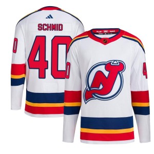 New Jersey Devils Akira Schmid Official White Adidas Authentic Youth Reverse Retro 2.0 NHL Hockey Jersey