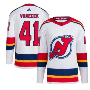New Jersey Devils Vitek Vanecek Official White Adidas Authentic Youth Reverse Retro 2.0 NHL Hockey Jersey
