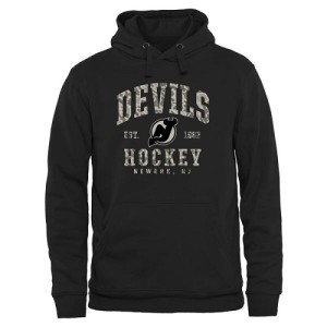 New Jersey Devils Official Black Adult Camo Stack Pullover Hoodie