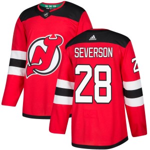 New Jersey Devils Damon Severson Official Red Adidas Authentic Adult NHL Hockey Jersey