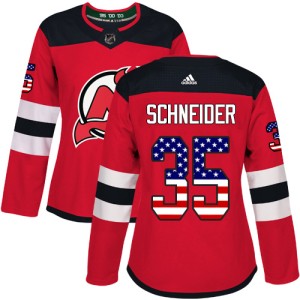 New Jersey Devils Cory Schneider Official Red Adidas Authentic Women's USA Flag Fashion NHL Hockey Jersey