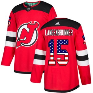 New Jersey Devils Jamie Langenbrunner Official Red Adidas Authentic Adult USA Flag Fashion NHL Hockey Jersey