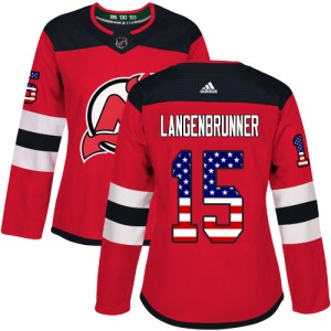 New Jersey Devils Jamie Langenbrunner Official Red Adidas Authentic Women's USA Flag Fashion NHL Hockey Jersey