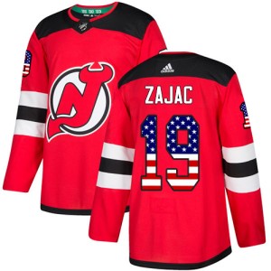 New Jersey Devils Travis Zajac Official Red Adidas Authentic Adult USA Flag Fashion NHL Hockey Jersey